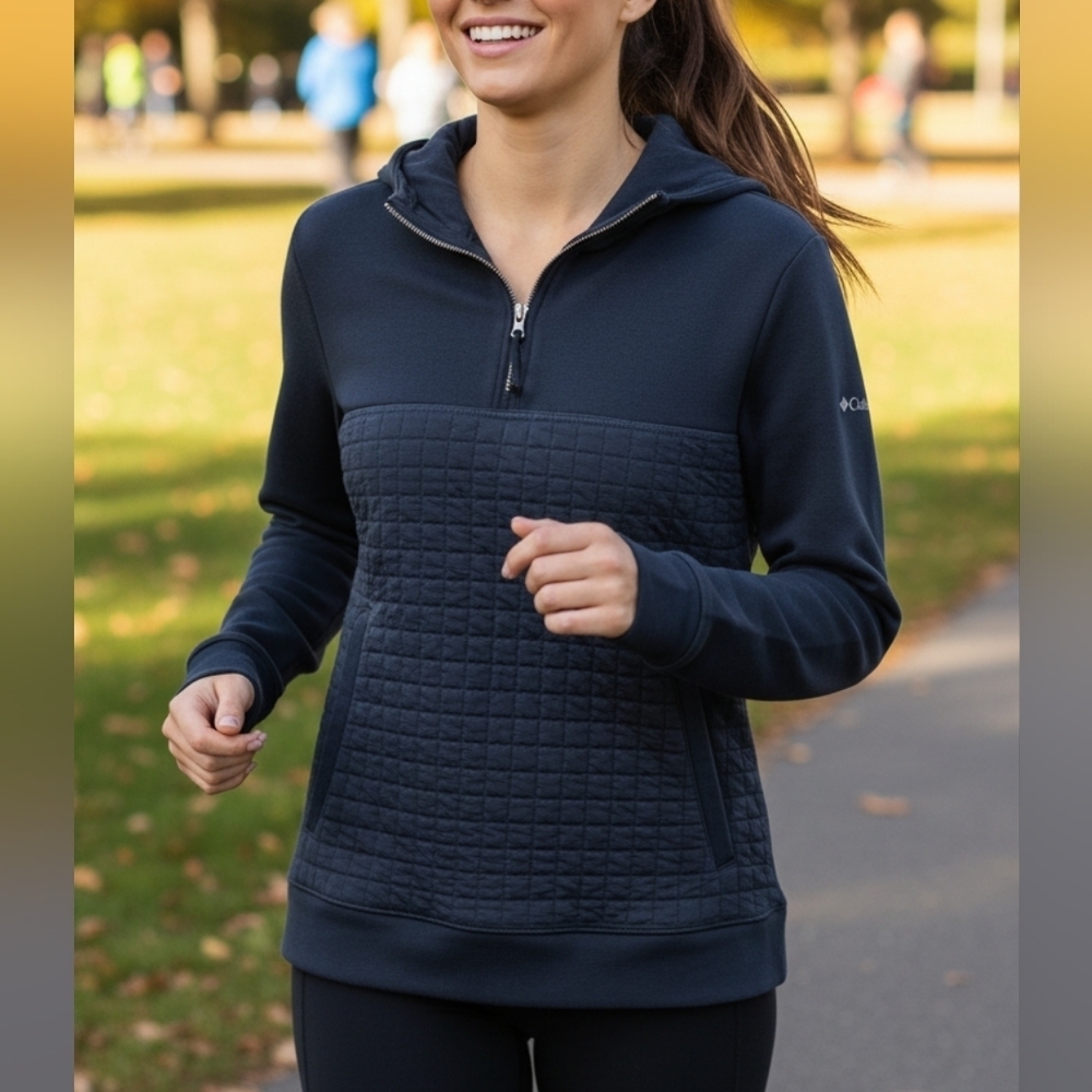 Columbia Sunday Summit Pullover 1/4 Zip Quilted Black Sweater